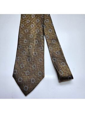 Ermenegildo Zegna Mens Neck Tie Silk Italy Gold/Brown Chevron Stripes Circles